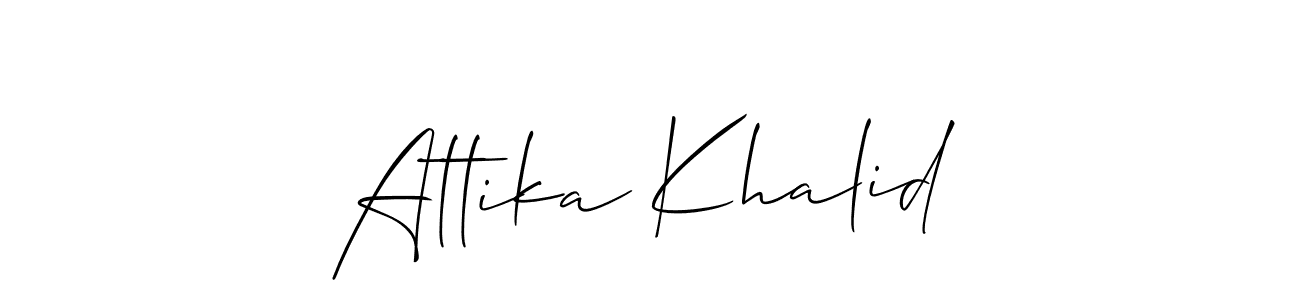 How to make Attika Khalid name signature. Use Allison_Script style for creating short signs online. This is the latest handwritten sign. Attika Khalid signature style 2 images and pictures png