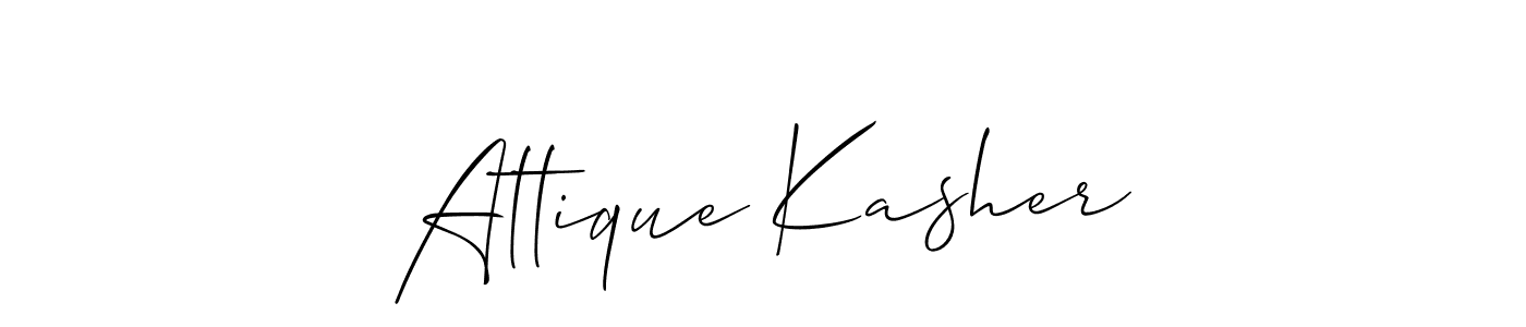The best way (Allison_Script) to make a short signature is to pick only two or three words in your name. The name Attique Kasher include a total of six letters. For converting this name. Attique Kasher signature style 2 images and pictures png