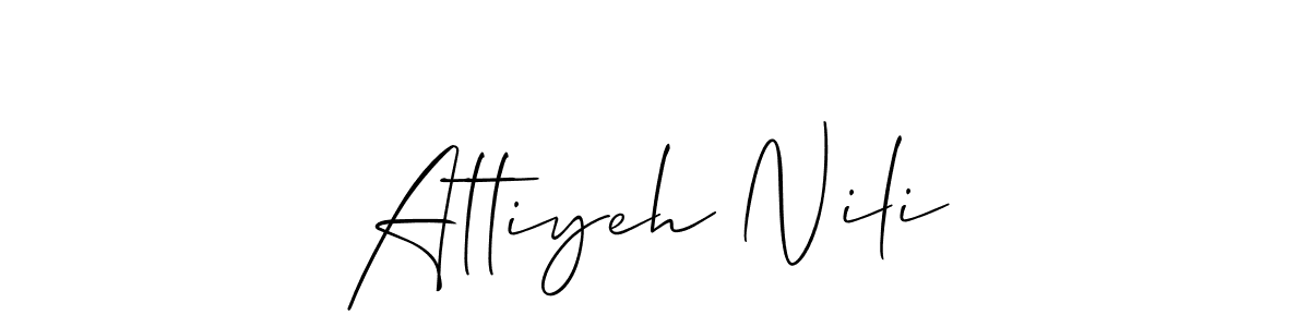 It looks lik you need a new signature style for name Attiyeh Nili. Design unique handwritten (Allison_Script) signature with our free signature maker in just a few clicks. Attiyeh Nili signature style 2 images and pictures png
