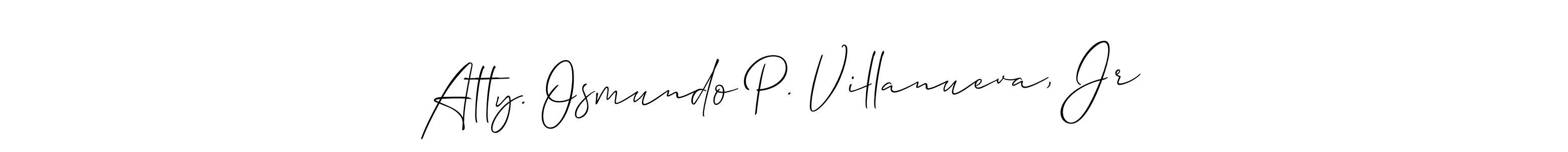 The best way (Allison_Script) to make a short signature is to pick only two or three words in your name. The name Atty. Osmundo P. Villanueva, Jr include a total of six letters. For converting this name. Atty. Osmundo P. Villanueva, Jr signature style 2 images and pictures png