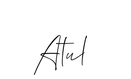 The best way (Allison_Script) to make a short signature is to pick only two or three words in your name. The name Atul  include a total of six letters. For converting this name. Atul  signature style 2 images and pictures png