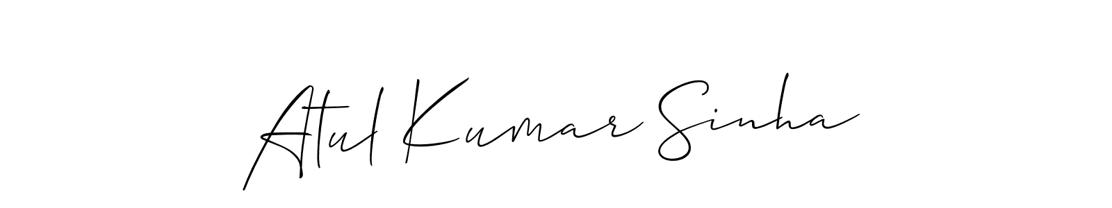 The best way (Allison_Script) to make a short signature is to pick only two or three words in your name. The name Atul Kumar Sinha include a total of six letters. For converting this name. Atul Kumar Sinha signature style 2 images and pictures png