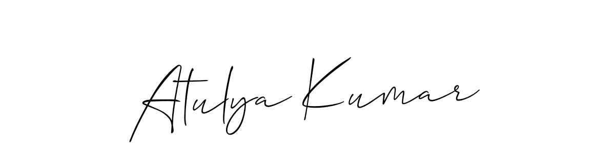 The best way (Allison_Script) to make a short signature is to pick only two or three words in your name. The name Atulya Kumar include a total of six letters. For converting this name. Atulya Kumar signature style 2 images and pictures png