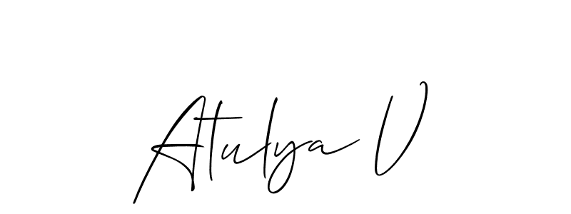 Similarly Allison_Script is the best handwritten signature design. Signature creator online .You can use it as an online autograph creator for name Atulya V. Atulya V signature style 2 images and pictures png