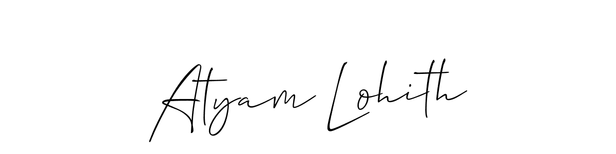 if you are searching for the best signature style for your name Atyam Lohith. so please give up your signature search. here we have designed multiple signature styles  using Allison_Script. Atyam Lohith signature style 2 images and pictures png