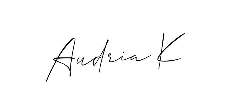 How to make Audria K name signature. Use Allison_Script style for creating short signs online. This is the latest handwritten sign. Audria K signature style 2 images and pictures png