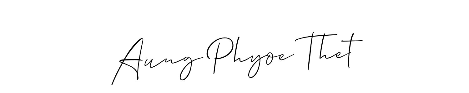 Similarly Allison_Script is the best handwritten signature design. Signature creator online .You can use it as an online autograph creator for name Aung Phyoe Thet. Aung Phyoe Thet signature style 2 images and pictures png