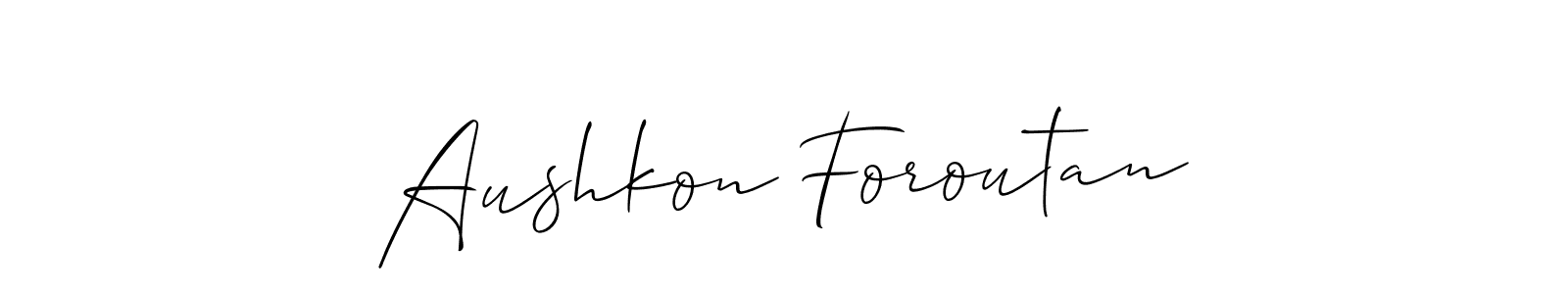 Make a beautiful signature design for name Aushkon Foroutan. With this signature (Allison_Script) style, you can create a handwritten signature for free. Aushkon Foroutan signature style 2 images and pictures png