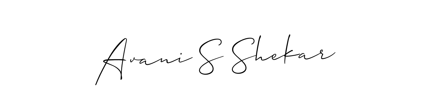 The best way (Allison_Script) to make a short signature is to pick only two or three words in your name. The name Avani S Shekar include a total of six letters. For converting this name. Avani S Shekar signature style 2 images and pictures png