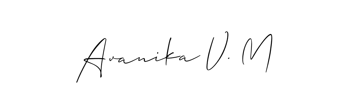 See photos of Avanika V. M official signature by Spectra . Check more albums & portfolios. Read reviews & check more about Allison_Script font. Avanika V. M signature style 2 images and pictures png