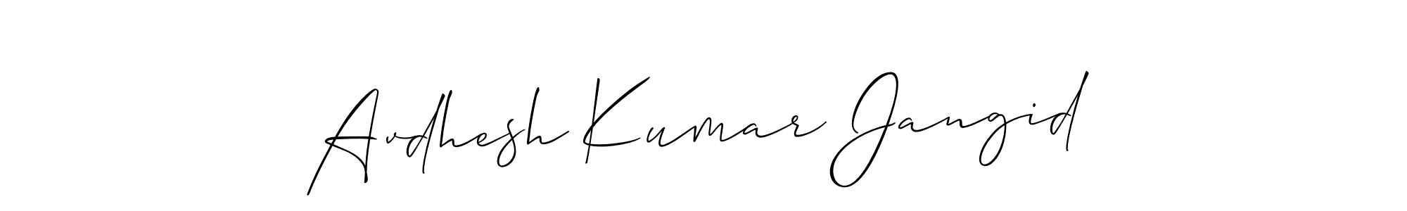 How to make Avdhesh Kumar Jangid name signature. Use Allison_Script style for creating short signs online. This is the latest handwritten sign. Avdhesh Kumar Jangid signature style 2 images and pictures png