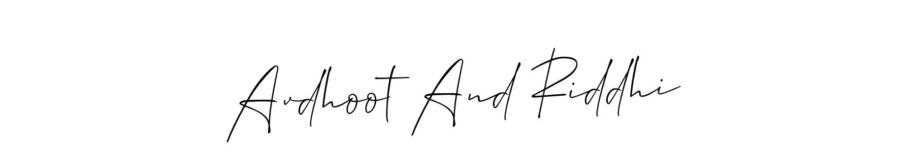 Use a signature maker to create a handwritten signature online. With this signature software, you can design (Allison_Script) your own signature for name Avdhoot And Riddhi. Avdhoot And Riddhi signature style 2 images and pictures png