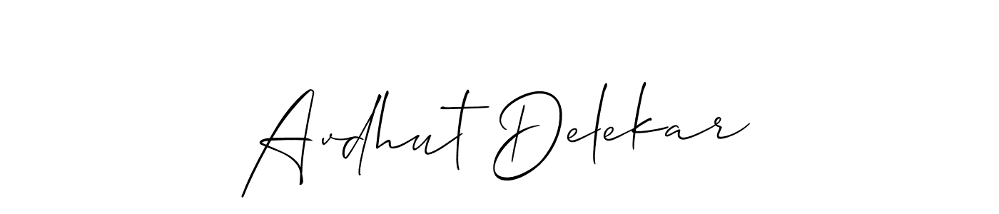 The best way (Allison_Script) to make a short signature is to pick only two or three words in your name. The name Avdhut Delekar include a total of six letters. For converting this name. Avdhut Delekar signature style 2 images and pictures png