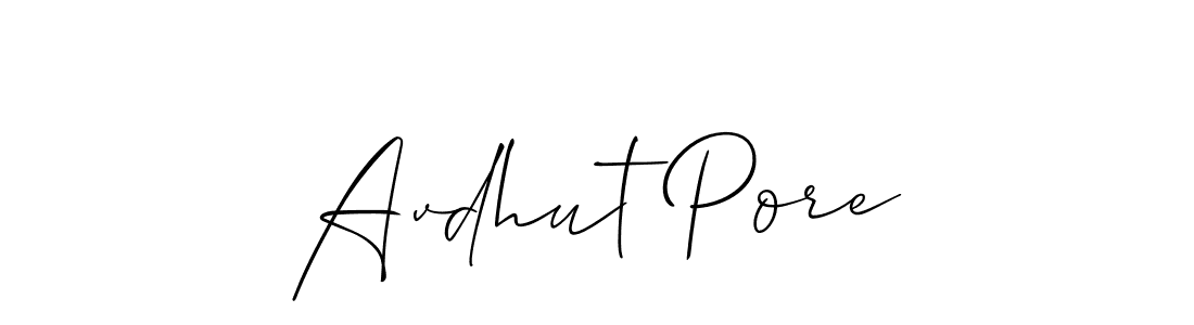 if you are searching for the best signature style for your name Avdhut Pore. so please give up your signature search. here we have designed multiple signature styles  using Allison_Script. Avdhut Pore signature style 2 images and pictures png