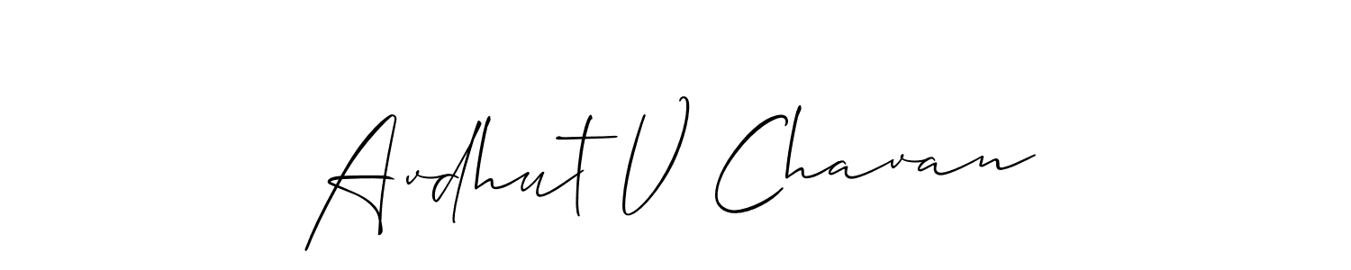 You should practise on your own different ways (Allison_Script) to write your name (Avdhut V Chavan) in signature. don't let someone else do it for you. Avdhut V Chavan signature style 2 images and pictures png