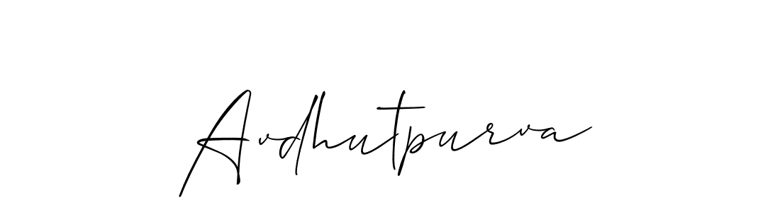 Avdhutpurva stylish signature style. Best Handwritten Sign (Allison_Script) for my name. Handwritten Signature Collection Ideas for my name Avdhutpurva. Avdhutpurva signature style 2 images and pictures png