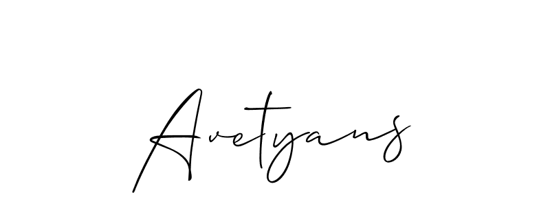 Use a signature maker to create a handwritten signature online. With this signature software, you can design (Allison_Script) your own signature for name Avetyans. Avetyans signature style 2 images and pictures png