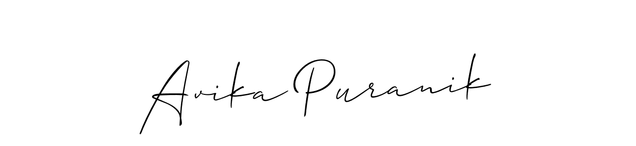 It looks lik you need a new signature style for name Avika Puranik. Design unique handwritten (Allison_Script) signature with our free signature maker in just a few clicks. Avika Puranik signature style 2 images and pictures png