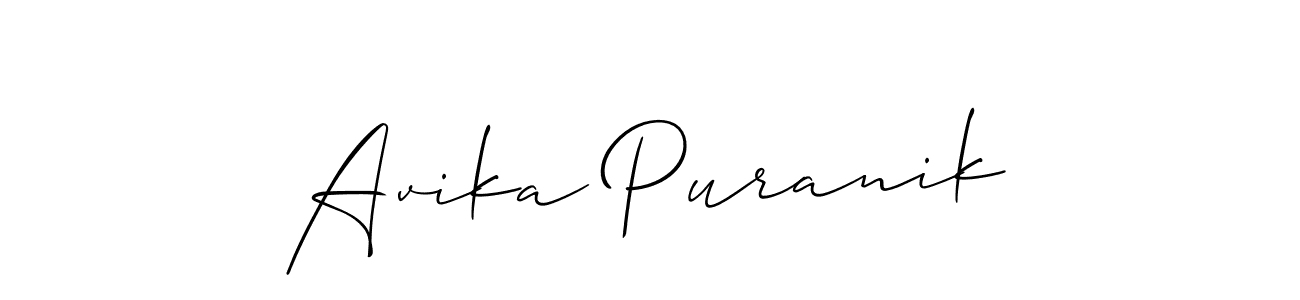 How to make Avika Puranik name signature. Use Allison_Script style for creating short signs online. This is the latest handwritten sign. Avika Puranik signature style 2 images and pictures png