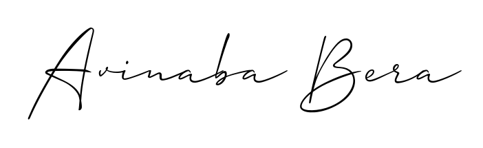 The Allison_Script handwriting style adds charm and authenticity to name Avinaba Bera. A wonderful choice for personal thank-you notes. Avinaba Bera signature style 2 images and pictures png