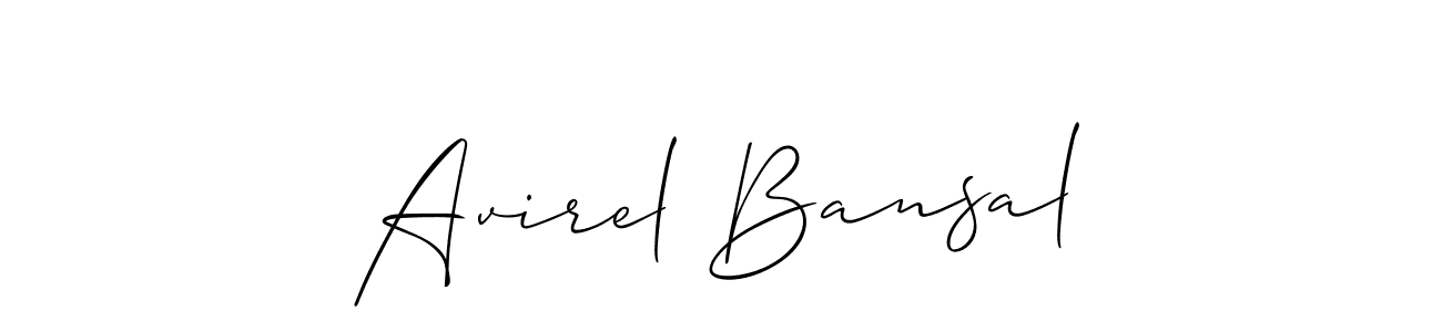 The best way (Allison_Script) to make a short signature is to pick only two or three words in your name. The name Avirel Bansal include a total of six letters. For converting this name. Avirel Bansal signature style 2 images and pictures png