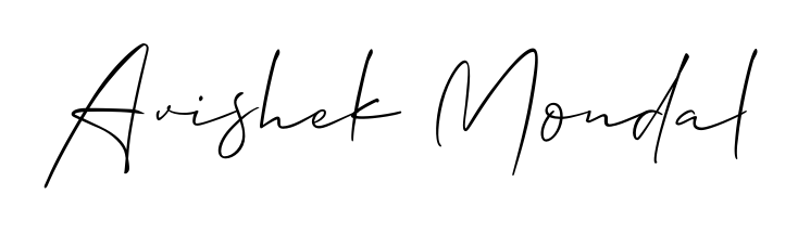 A sleek calligraphic signature for name Avishek Mondal utilizing Allison_Script styling. Great for adding personal signatures to photos and art. Avishek Mondal signature style 2 images and pictures png