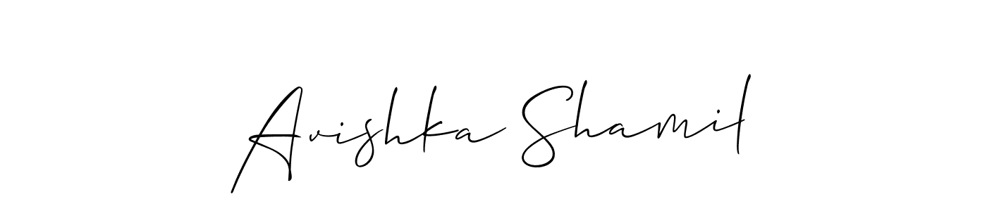 Also You can easily find your signature by using the search form. We will create Avishka Shamil name handwritten signature images for you free of cost using Allison_Script sign style. Avishka Shamil signature style 2 images and pictures png