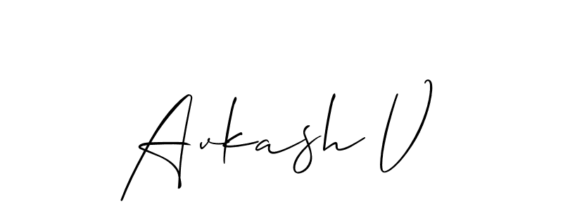 Use a signature maker to create a handwritten signature online. With this signature software, you can design (Allison_Script) your own signature for name Avkash V. Avkash V signature style 2 images and pictures png