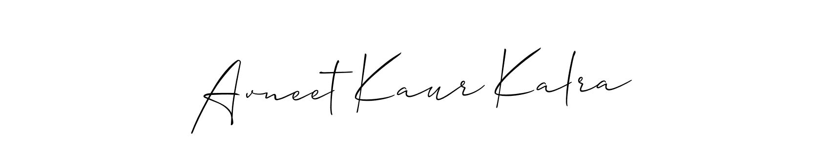 The best way (Allison_Script) to make a short signature is to pick only two or three words in your name. The name Avneet Kaur Kalra include a total of six letters. For converting this name. Avneet Kaur Kalra signature style 2 images and pictures png