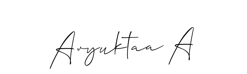 if you are searching for the best signature style for your name Avyuktaa A. so please give up your signature search. here we have designed multiple signature styles  using Allison_Script. Avyuktaa A signature style 2 images and pictures png