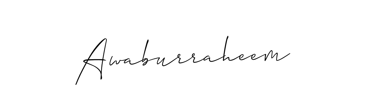 Use a signature maker to create a handwritten signature online. With this signature software, you can design (Allison_Script) your own signature for name Awaburraheem. Awaburraheem signature style 2 images and pictures png