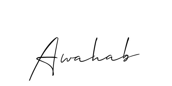 Use a signature maker to create a handwritten signature online. With this signature software, you can design (Allison_Script) your own signature for name Awahab. Awahab signature style 2 images and pictures png
