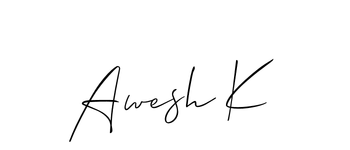Also You can easily find your signature by using the search form. We will create Awesh K name handwritten signature images for you free of cost using Allison_Script sign style. Awesh K signature style 2 images and pictures png