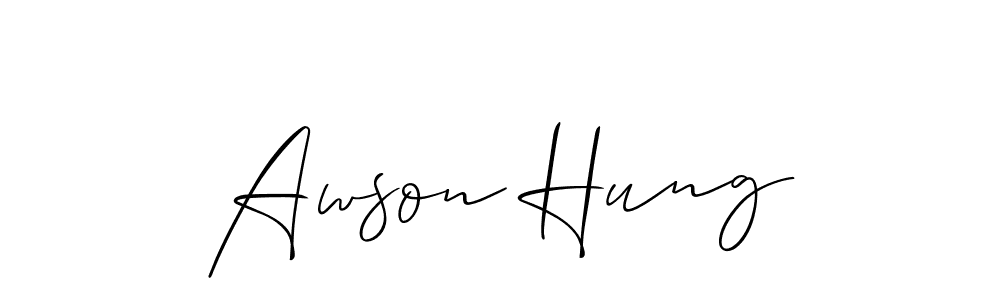 Similarly Allison_Script is the best handwritten signature design. Signature creator online .You can use it as an online autograph creator for name Awson Hung. Awson Hung signature style 2 images and pictures png
