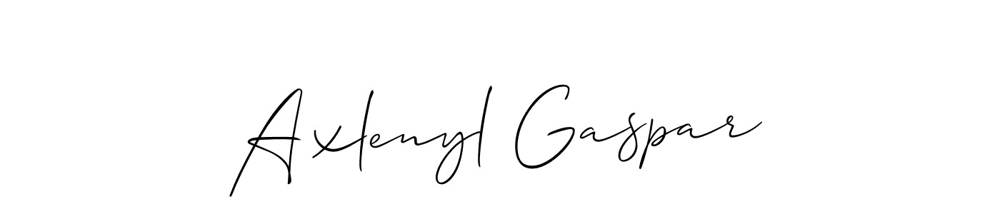 Make a short Axlenyl Gaspar signature style. Manage your documents anywhere anytime using Allison_Script. Create and add eSignatures, submit forms, share and send files easily. Axlenyl Gaspar signature style 2 images and pictures png