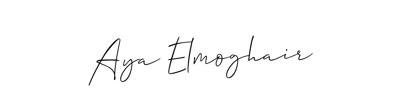 The best way (Allison_Script) to make a short signature is to pick only two or three words in your name. The name Aya Elmoghair include a total of six letters. For converting this name. Aya Elmoghair signature style 2 images and pictures png