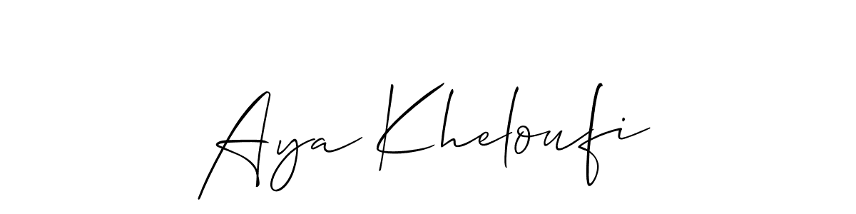 if you are searching for the best signature style for your name Aya Kheloufi. so please give up your signature search. here we have designed multiple signature styles  using Allison_Script. Aya Kheloufi signature style 2 images and pictures png