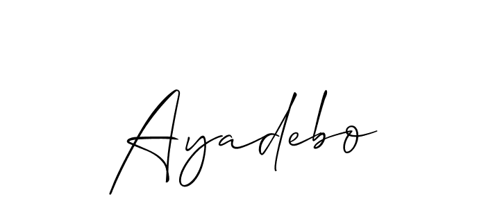 Design your own signature with our free online signature maker. With this signature software, you can create a handwritten (Allison_Script) signature for name Ayadebo. Ayadebo signature style 2 images and pictures png