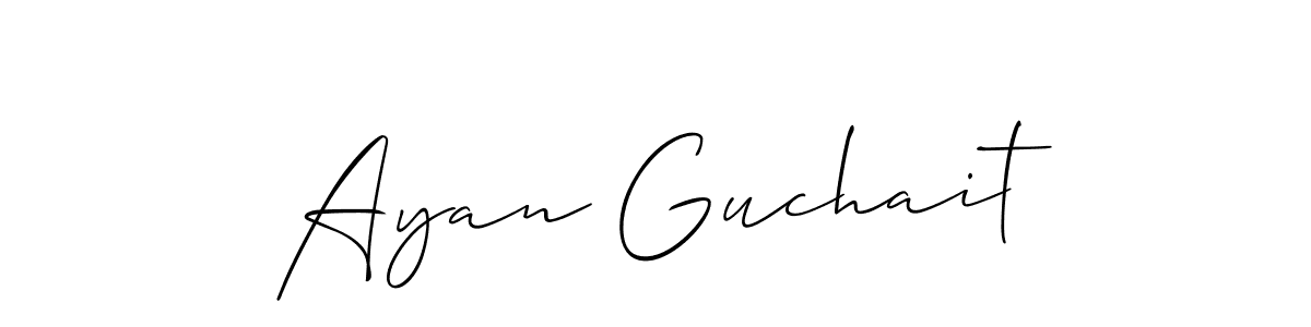 if you are searching for the best signature style for your name Ayan Guchait. so please give up your signature search. here we have designed multiple signature styles  using Allison_Script. Ayan Guchait signature style 2 images and pictures png