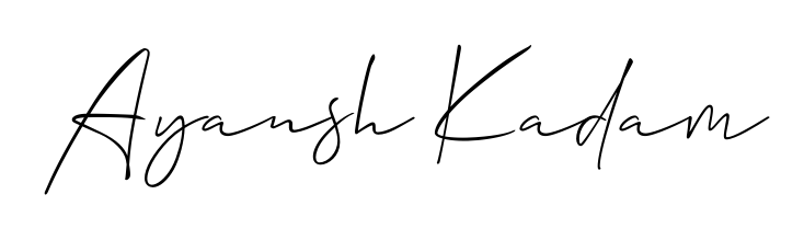 The Allison_Script typeface gives name Ayansh Kadam a refined look. Suitable for certificates, diplomas, and official verification. Ayansh Kadam signature style 2 images and pictures png