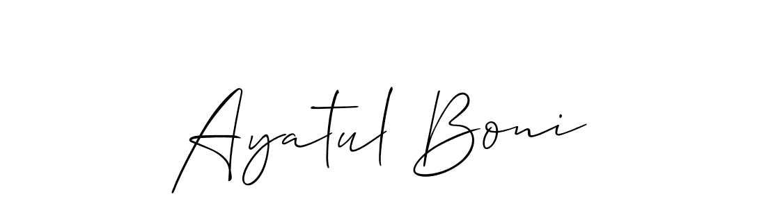 You should practise on your own different ways (Allison_Script) to write your name (Ayatul Boni) in signature. don't let someone else do it for you. Ayatul Boni signature style 2 images and pictures png