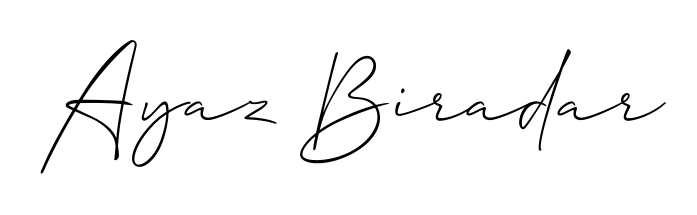 Personalize your online presence with Ayaz Biradar signature rendered in elegant Allison_Script font. Great for website footers and blogs. Ayaz Biradar signature style 2 images and pictures png
