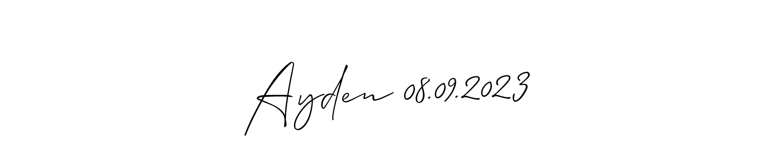Design your own signature with our free online signature maker. With this signature software, you can create a handwritten (Allison_Script) signature for name Ayden 08.09.2023. Ayden 08.09.2023 signature style 2 images and pictures png