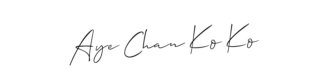 How to make Aye Chan Ko Ko name signature. Use Allison_Script style for creating short signs online. This is the latest handwritten sign. Aye Chan Ko Ko signature style 2 images and pictures png