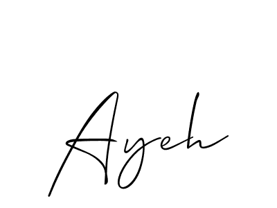 Use a signature maker to create a handwritten signature online. With this signature software, you can design (Allison_Script) your own signature for name Ayeh. Ayeh signature style 2 images and pictures png