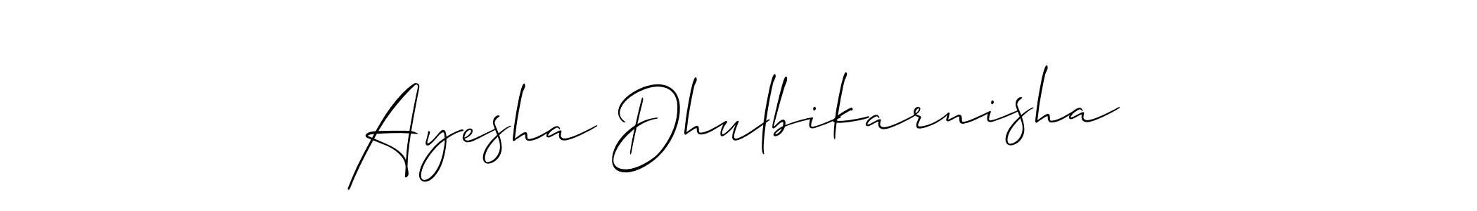 It looks lik you need a new signature style for name Ayesha Dhulbikarnisha. Design unique handwritten (Allison_Script) signature with our free signature maker in just a few clicks. Ayesha Dhulbikarnisha signature style 2 images and pictures png