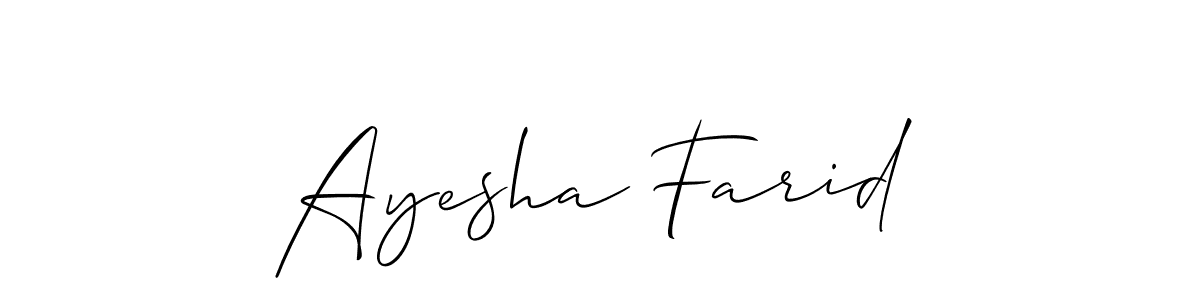 The best way (Allison_Script) to make a short signature is to pick only two or three words in your name. The name Ayesha Farid include a total of six letters. For converting this name. Ayesha Farid signature style 2 images and pictures png