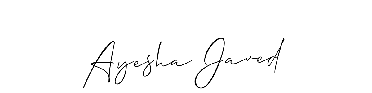 The best way (Allison_Script) to make a short signature is to pick only two or three words in your name. The name Ayesha Javed include a total of six letters. For converting this name. Ayesha Javed signature style 2 images and pictures png