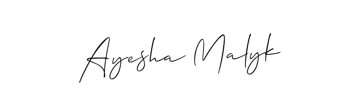 Create a beautiful signature design for name Ayesha Malyk. With this signature (Allison_Script) fonts, you can make a handwritten signature for free. Ayesha Malyk signature style 2 images and pictures png
