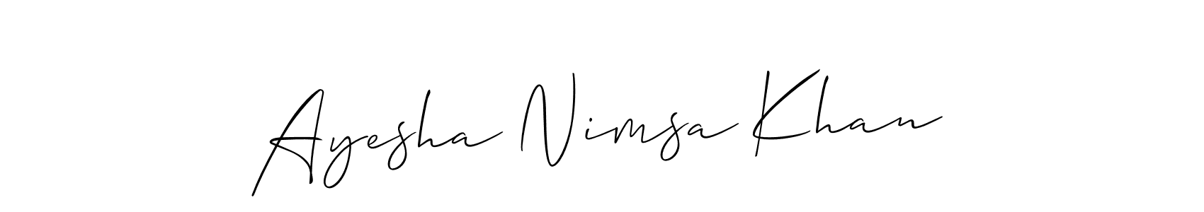 Also You can easily find your signature by using the search form. We will create Ayesha Nimsa Khan name handwritten signature images for you free of cost using Allison_Script sign style. Ayesha Nimsa Khan signature style 2 images and pictures png